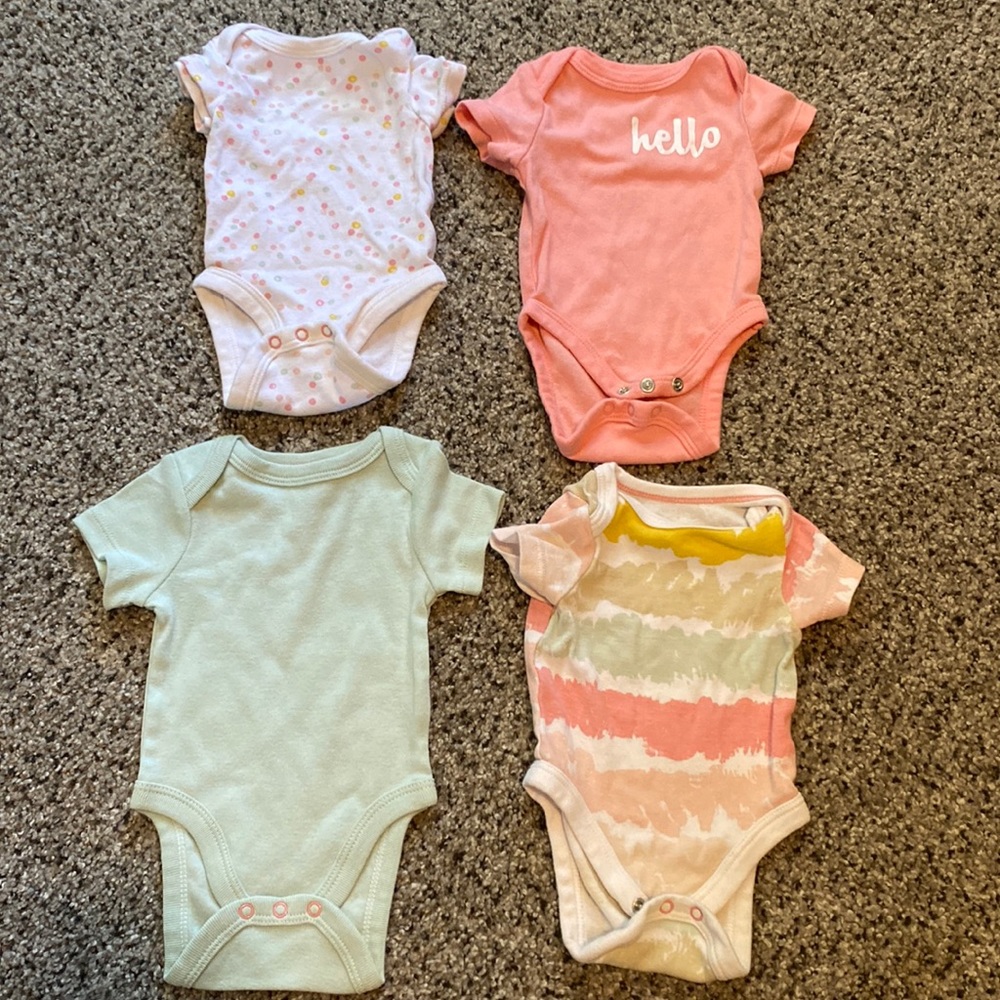 Set of 4 cloud island newborn girl onesies